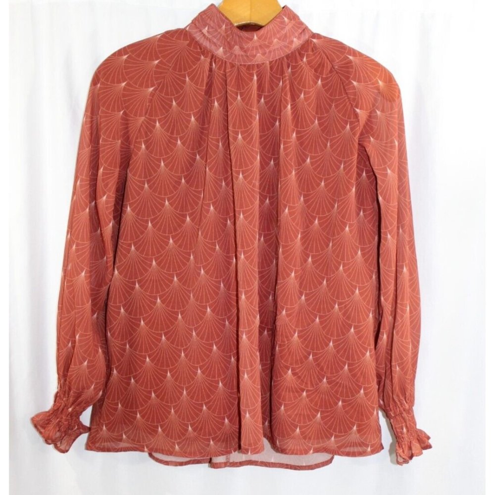 Bohme Womens Rust Brown High‎ Neck Long Sleeve Boho Blouse XS